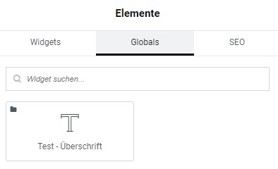 Reiter "Globals" in der Element-Auswahl von Elementor