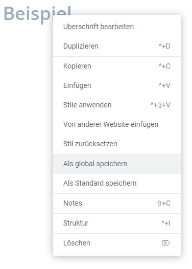 Auswahl bei Rechtsklick auf ein Element in Elementor