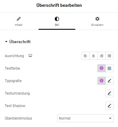 Gestaltungsoptionen einer Überschrift in Elementor