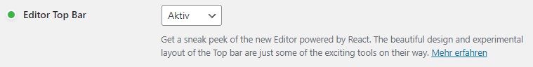 Funktion "Editor Top Bar" auf "Aktiv" setzen