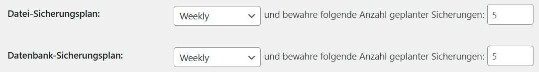 Screenshot der Einstellungen für den Sicherungsplan in UpdraftPlus.