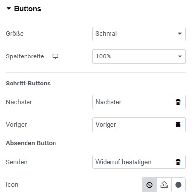 Screenshot der Einstellungen im Elementor-Formular für den Absenden-Button.